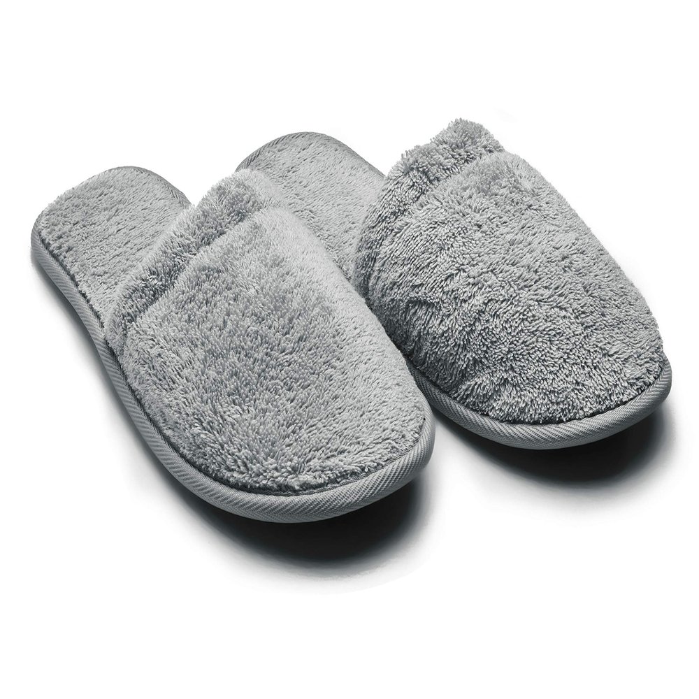 Arus Mens Turkish Terry Cloth Cotton Slippers for Spa and Bath Grey, Large Wide