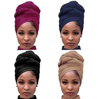 Stretch Jersey Turban Head Wrap Scarf African Headwraps for Women Head Wraps Long Hair Scarf Ultra Soft Breathable Solid Color Turban Tie Large Headband (Black Rose Red Brown Navy Blue)