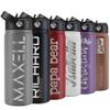 Custom Water Bottle w Straw Lid & Handle | 24 oz - Gray | Personalized Double-Wall Vacuum-Insulated Sports Water Bottle w Name, Text | Laser Engraved Water Bottle with 3 sizes, 12 designs & 9 color view 1