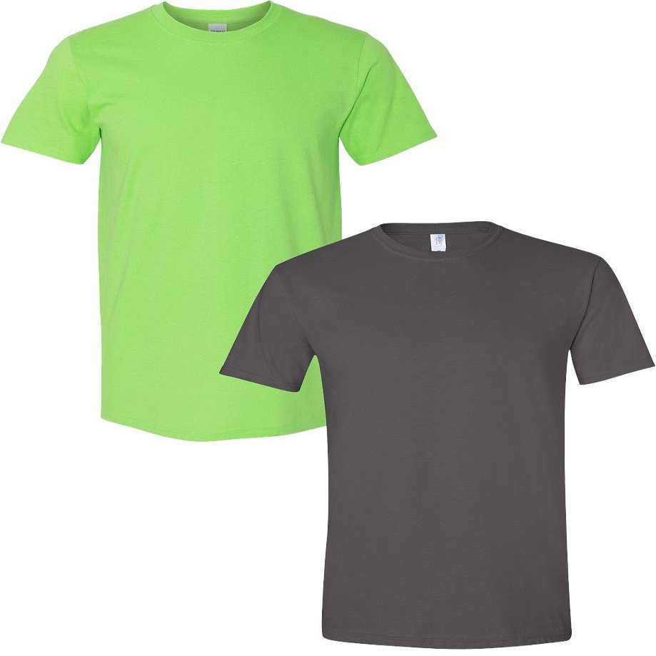 Gildan Men's Softstyle Cotton T-Shirt, Style G64000, (2 Pack) Large Lime-Charcoal