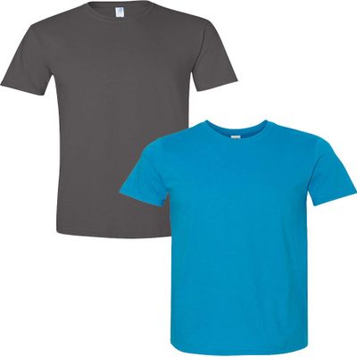 Gildan Men's Softstyle Cotton T-Shirt, Style G64000, (2 Pack) Small Charcoal-Sapphire