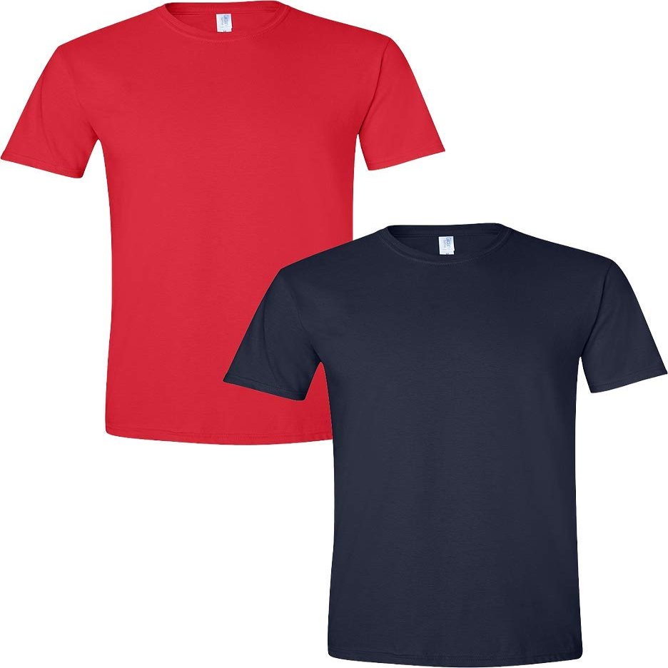 Gildan Men's Softstyle Cotton T-Shirt, Style G64000, (2 Pack) 2XL Red-Navy