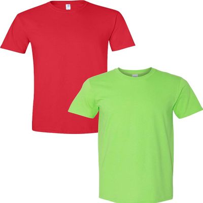 Gildan Men's Softstyle Cotton T-Shirt, Style G64000, (2 Pack) Large Red-Lime