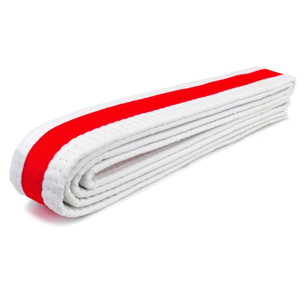 AAMA Martial Arts Belt White Belt with Mixed Color Stripe for Martial Arts - Taekwondo Karate Judo - White w/Red Stripe - Size 8