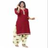 Miraan Women's Cotton Printed Readymade Salwar Suit Large Maroon view 3