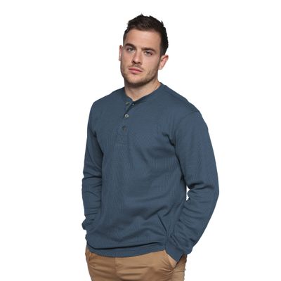 Alpine Lakes Outfitters Men's Long Sleeve Performance Thermal 3 Button Henley Shirt Cadet Blue