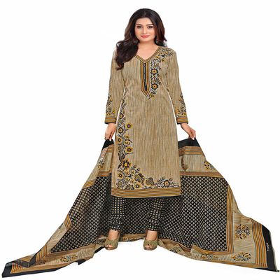Miraan Women's Cotton Printed Readymade Salwar Suit X-Large Brown