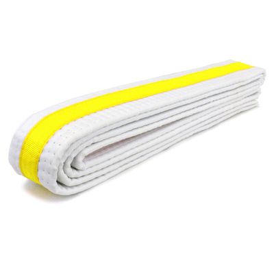 AAMA Martial Arts Belt White Belt with Mixed Color Stripe for Martial Arts - Taekwondo Karate Judo - White w/Yellow Stripe - Size 6