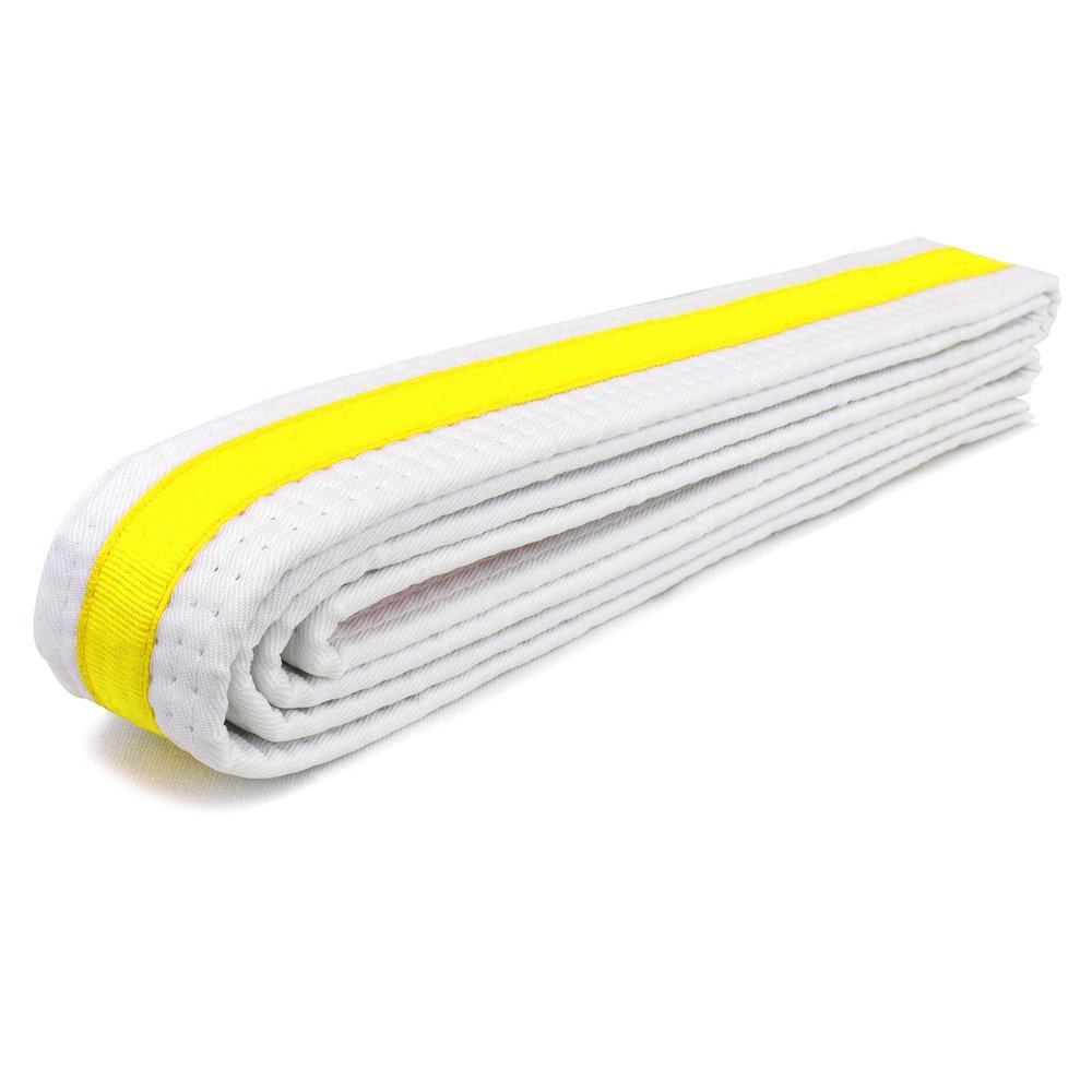 AAMA Martial Arts Belt White Belt with Mixed Color Stripe for Martial Arts - Taekwondo Karate Judo - White w/Yellow Stripe - Size 6