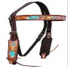 CHALLENGER Horse Western Leather Tooled Bridle Headstall Breast Collar Tack Purple 78HR21B view 3
