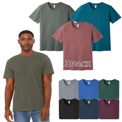 BELLA+CANVAS 3001CVC T-Shirts, Bulk Shirt for Men & Women, Pack of Undershirt Tees 3 Pack, Small - Custom Color Set - Remeras para Hombre Multicolor