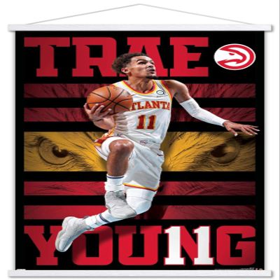 Trends International NBA Atlanta Hawks - Trae Young 20 Wall Poster, 22.37" x 34.00", Premium Print and White Hanger Bundle