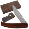 YOUSUNLONG Pocket Knife - Folding Knife - Japanese Damascus Steel Blade Overall 186mm - Natural Rosewood Handle with Leather sheath and Natural Walnut Wooden Box Case for Camping Hiking Fishing view 1