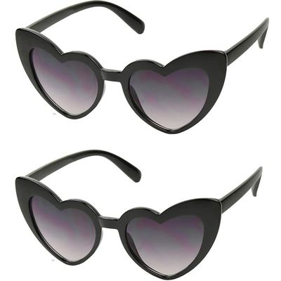 ShadyVEU Trendy Heart Shaped Love Colorful Baby Girl Toddler Ages 2-6 Yrs. Oversize Kids Sunglasses (2-Pack Black Frame/Black Lens)