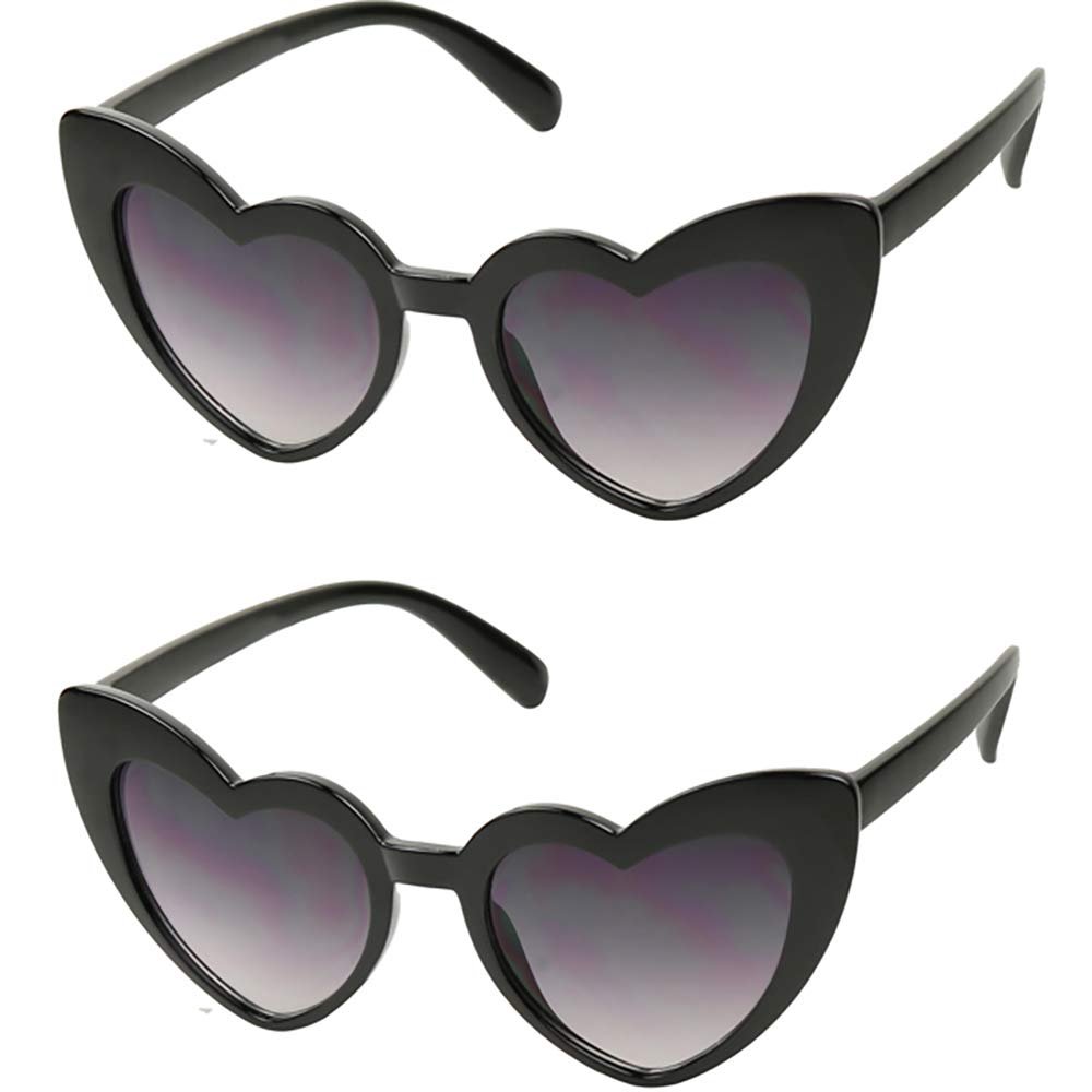 ShadyVEU Trendy Heart Shaped Love Colorful Baby Girl Toddler Ages 2-6 Yrs. Oversize Kids Sunglasses (2-Pack Black Frame/Black Lens)