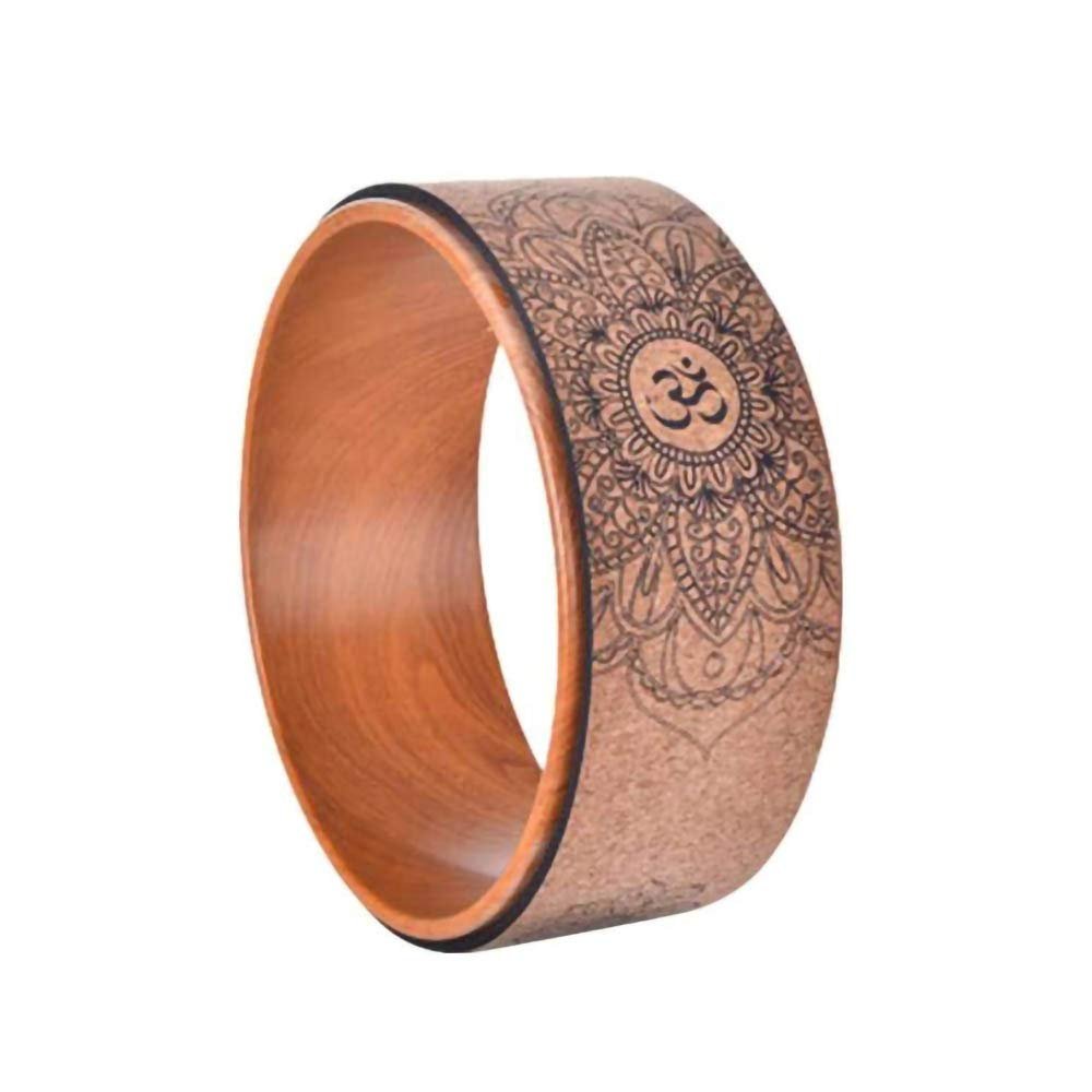 Yoga Wheel Wood for Stretching, Natural Cork Fitness Wheel for Improving Back Bending. Stretch Pilates Circle.-Braun