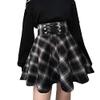 TONCHENGSD Women's Gothic Punk Plaid Pleated High Waisted Short A-line Flare Mini Skirt (Black Plaid,S) view 2