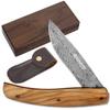 YOUSUNLONG Pocket Knife - Utility Knife Overall 186mm - Japanese Damascus Steel Blade - Natural Olive Handle with Leather sheath and natural walnut wooden knife box for camping hiking fishing view 1