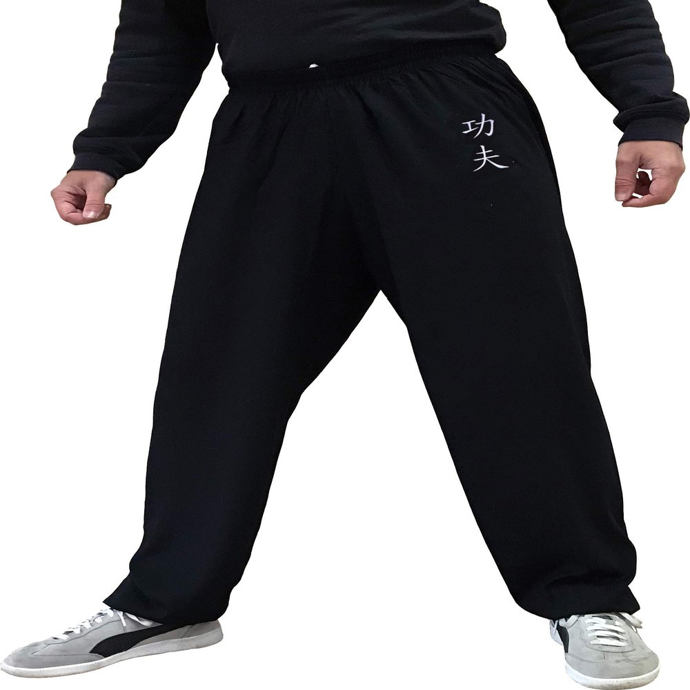 Kung Fu Pants Tai Chi and Wing Chun Bottoms Style for Women and Men Martial Arts Trousers Light and Smooth (Black KF, Size XL)