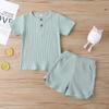 Infant Toddler Baby Girls Boys Ribbed Outfit Knitted Short Sleeve T-Shirt Tops and Shorts Set 2Pcs Summer Clothes (B-Light Green,5-6 X) view 3