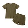 Infant Toddler Baby Girls Boys Ribbed Outfit Knitted Short Sleeve T-Shirt Tops and Shorts Set 2Pcs Summer Clothes (B-Army Green,18-24 Months) view 1