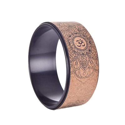 Yoga Wheel Wood for Stretching, Natural Cork Fitness Wheel for Improving Back Bending. Stretch Pilates Circle.-Black