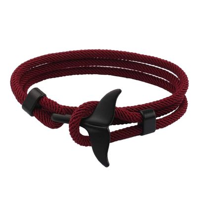 Youngy Viking Bracelet, Summer Handmade Whale Tail Viking Rope Bracelet Beach Surfing Wristband Jewelry - Wine Red