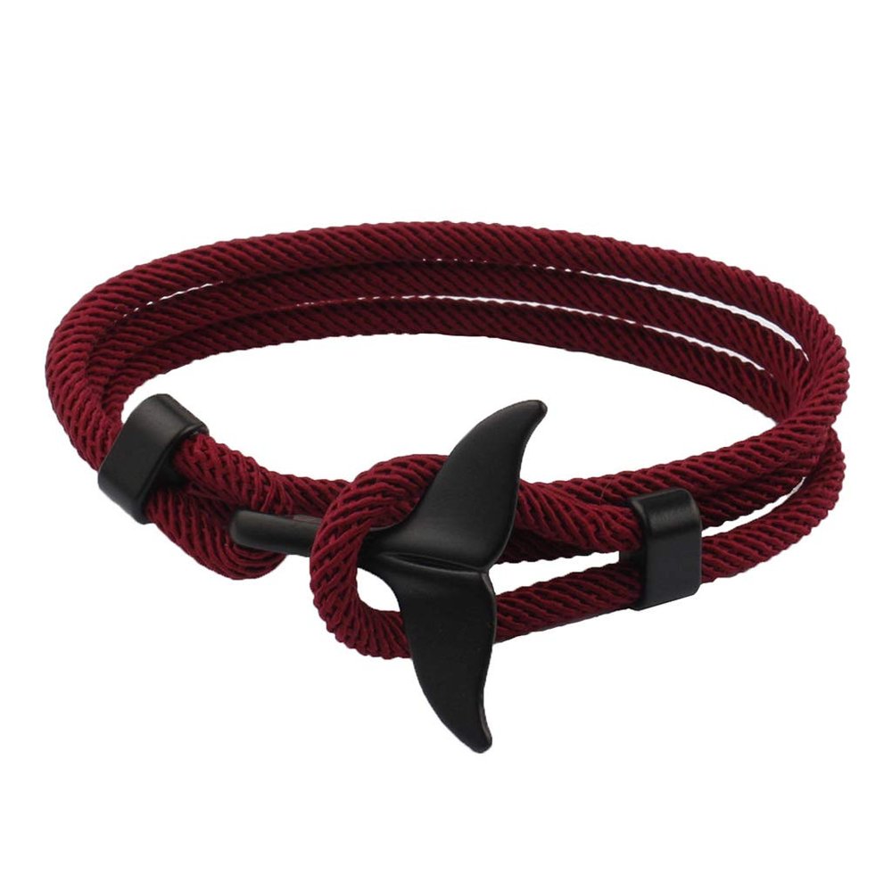 Youngy Viking Bracelet, Summer Handmade Whale Tail Viking Rope Bracelet Beach Surfing Wristband Jewelry - Wine Red