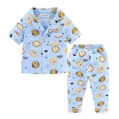 Mud Kingdom Summer Pajama Set for Big Boys Cute Homewear Cartoon Lions Blue Size 10-12