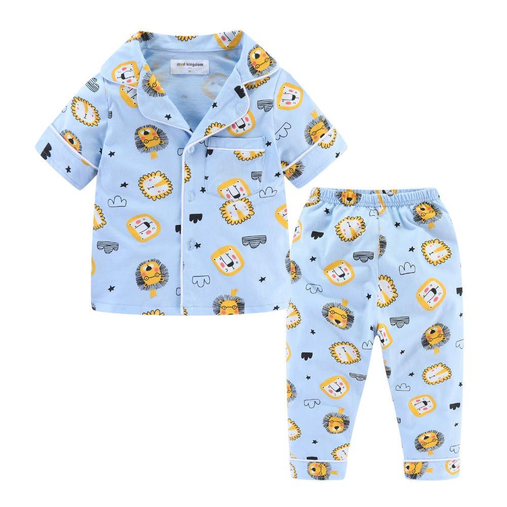 Mud Kingdom Summer Pajama Set for Big Boys Cute Homewear Cartoon Lions Blue Size 10-12