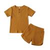 Infant Toddler Baby Girls Boys Ribbed Outfit Knitted Short Sleeve T-Shirt Tops and Shorts Set 2Pcs Summer Clothes (B-Mustard Yellow,4-5 T) view 1