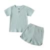 Infant Toddler Baby Girls Boys Ribbed Outfit Knitted Short Sleeve T-Shirt Tops and Shorts Set 2Pcs Summer Clothes (B-Light Green,18-24 Months) view 1