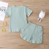 Infant Toddler Baby Girls Boys Ribbed Outfit Knitted Short Sleeve T-Shirt Tops and Shorts Set 2Pcs Summer Clothes (B-Light Green,18-24 Months) view 4