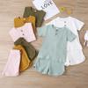 Infant Toddler Baby Girls Boys Ribbed Outfit Knitted Short Sleeve T-Shirt Tops and Shorts Set 2Pcs Summer Clothes (B-Mustard Yellow,5-6 X) view 2