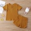 Infant Toddler Baby Girls Boys Ribbed Outfit Knitted Short Sleeve T-Shirt Tops and Shorts Set 2Pcs Summer Clothes (B-Mustard Yellow,5-6 X) view 3