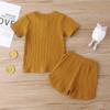 Infant Toddler Baby Girls Boys Ribbed Outfit Knitted Short Sleeve T-Shirt Tops and Shorts Set 2Pcs Summer Clothes (B-Mustard Yellow,5-6 X) view 4