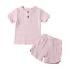 Infant Toddler Baby Girls Boys Ribbed Outfit Knitted Short Sleeve T-Shirt Tops and Shorts Set 2Pcs Summer Clothes (B-Pink,5-6 X) view 1
