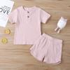 Infant Toddler Baby Girls Boys Ribbed Outfit Knitted Short Sleeve T-Shirt Tops and Shorts Set 2Pcs Summer Clothes (B-Pink,5-6 X) view 3