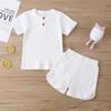 Infant Toddler Baby Girls Boys Ribbed Outfit Knitted Short Sleeve T-Shirt Tops and Shorts Set 2Pcs Summer Clothes (B-White,18-24 Months) view 3