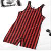 Oyolan Mens Striped Wrestling Singlet Bodysuit Stretchy Shorts Rompers Workout Fitness Athletic Jumpsuit Red&Black Medium view 4