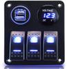 3 Gang Waterproof Marine Boat Rocker Switch Aluminum Panel, DC 12V/24V 5 Pin ON-Off Switch, with Upgrade Arc LED Digital Display Voltmeter and 4.8A Dual USB Slot Socket for Boat Car Rv Vehicles Truck view 1