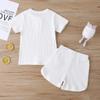 Infant Toddler Baby Girls Boys Ribbed Outfit Knitted Short Sleeve T-Shirt Tops and Shorts Set 2Pcs Summer Clothes (B-White,4-5 T) view 4