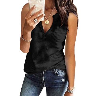 XUETON Womens Summer Sleeveless Vest Tops Fashion Sexy V Neck Knitted Tanks Tops Blouse Black