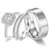 18k White Gold Plated Wedding Ring Sets for Him and Her Women Men Titanium Stainless Steel Bands 2Ct Cz Couple Rings Size 8&6 view 1