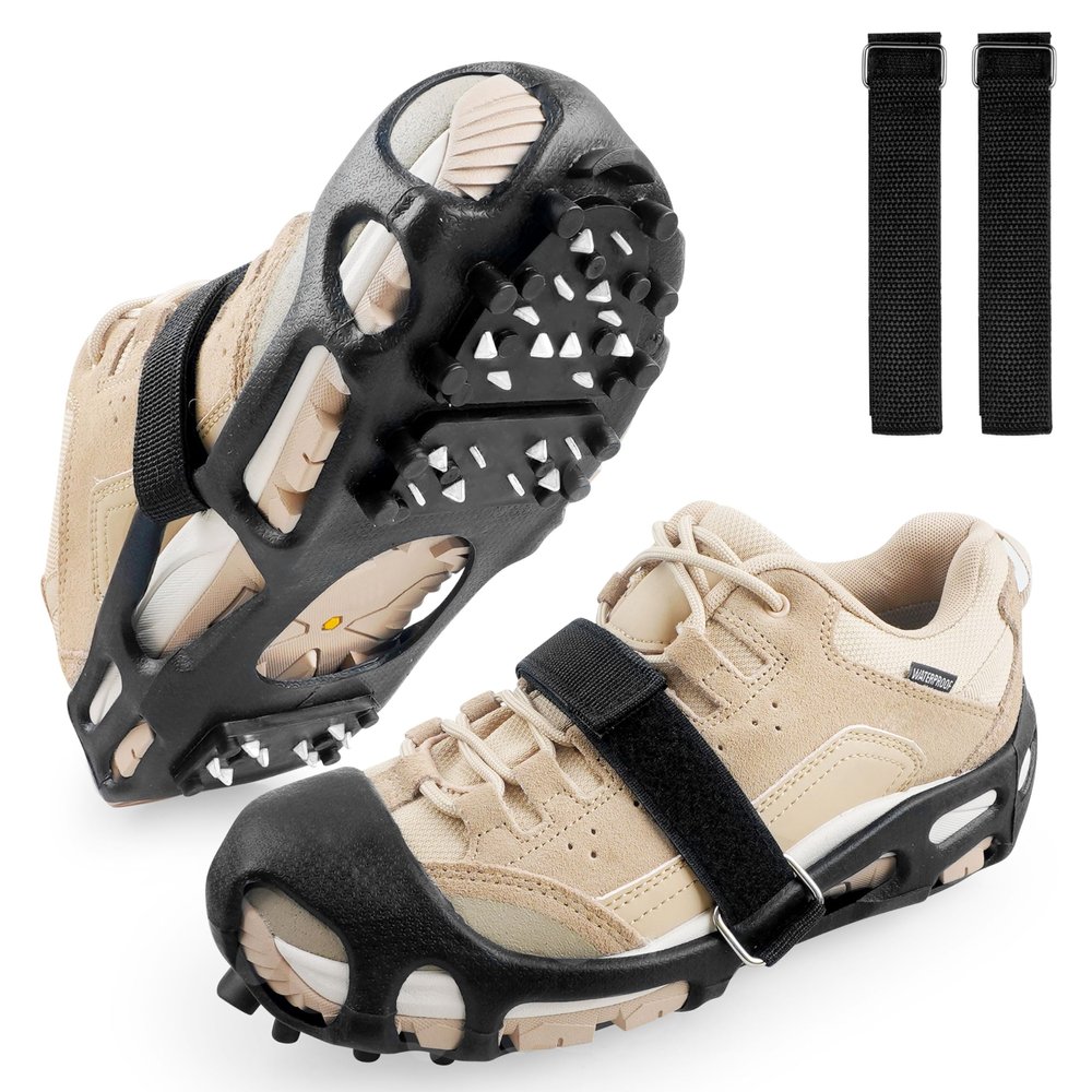 Ice Cleats Snow Walk Traction Cleats Crampon for Walking on Snow and Ice Upgrade 28 Studs Non-Slip Overshoe Rubber Anti Slip Crampons Slip-on Stretch Footwear