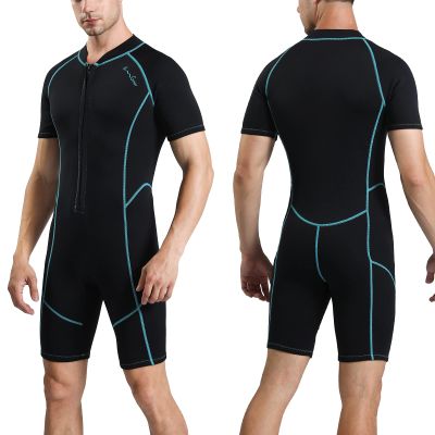OMGear Wetsuit Men Women 2mm Neoprene Shorty UV Protection One Piece Short Sleeves Scuba Diving Suits Swimsuit for Scuba Diving Surf Snorkeling Swimming(Black&Aqua, Medium)