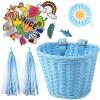 Boao Kid's Bicycle Basket Streamers Set, Unicorn Children's Bike Handlebar Wicker Basket Bike Streamers Bell and Stickers,Bike Basket Front Decoration for Girls (Blue) view 1