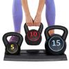 F2C 3-Piece Kettlebell Set with Storage Rack 5lb, 10lb, 15lb Weights HDPE Coated Concrete Kettlebells Core Training for Home Gym Exercise Fitness view 1