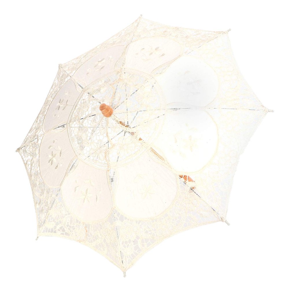 Lace Umbrella Parasol Vintage Wedding Bridal Umbrella for Photo Costume Party Supplies, 26 x 30cm/10.2 x 11.8in(S Beige)