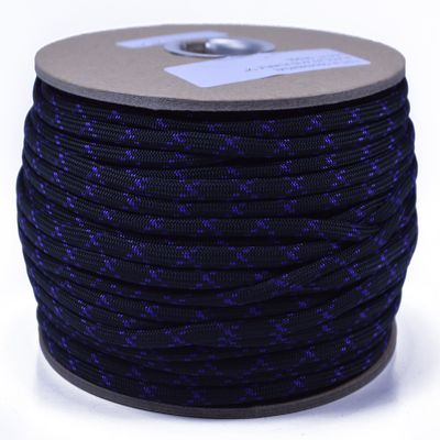 BORED? PARACORD! 350+ Colors Paracord - 1, 10, 25, 50, 100, 250, 1000 Foot Feet Options - Hanks Spools of Type III, 4mm Diameter, 7 Strand Parachute Cord - Black with Acid Purple X 250 Feet
